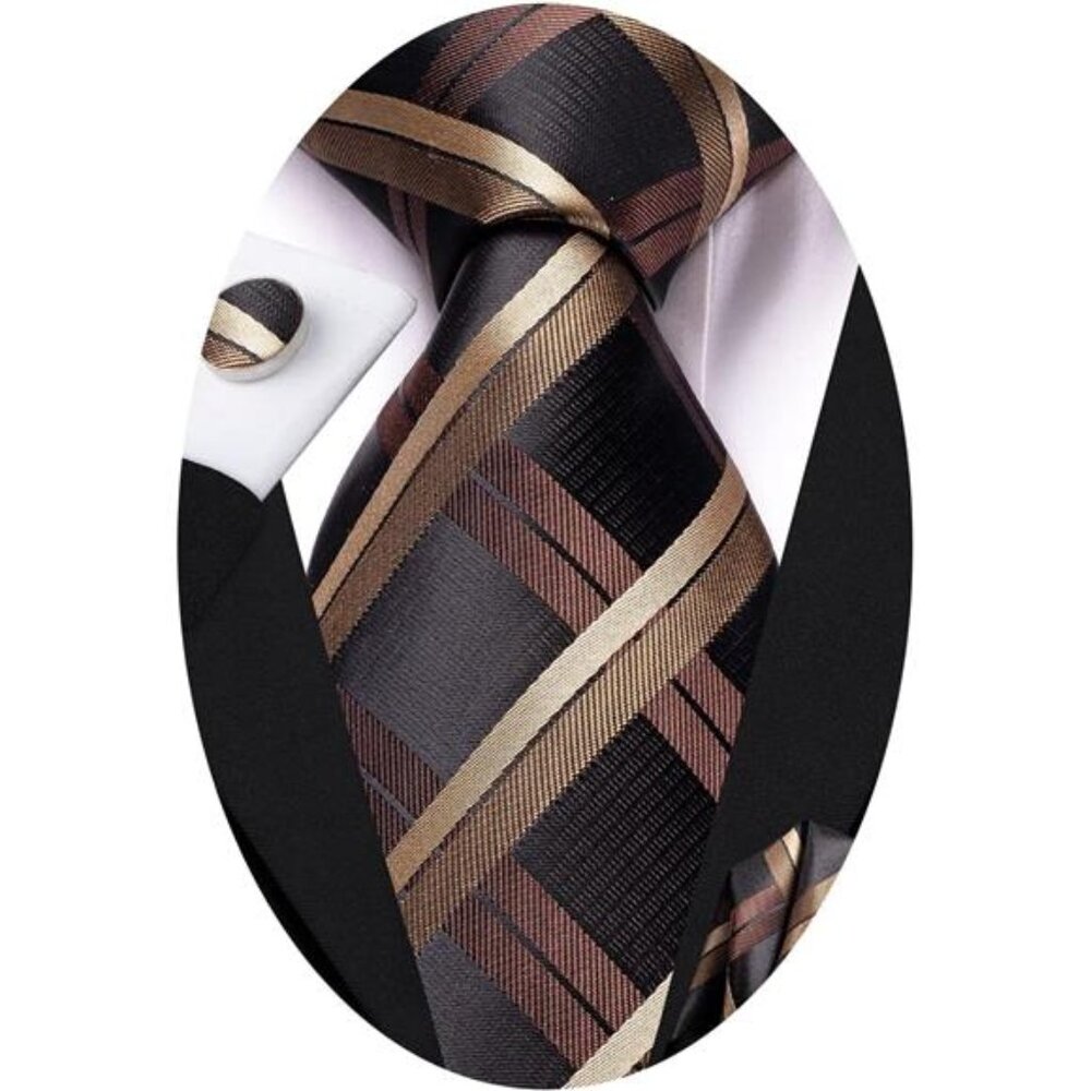 Men Ties Sets Silk Stripe Paisley Necktie Pocket Square Cufflinks for Business